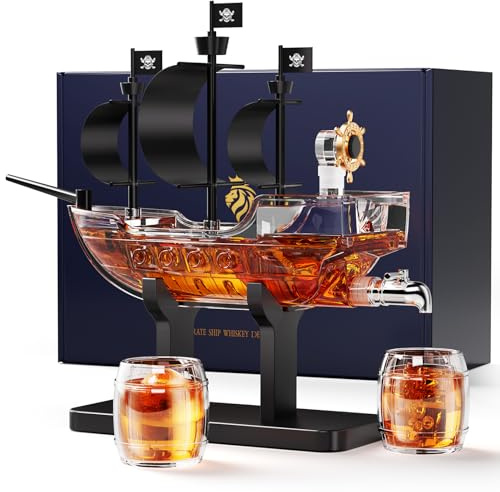 Kollea Birthday Gifts for Men Dad, Pirate Ship Whiskey Decanter Set with 2 Glasses, Liquor Dispenser for Home Bar, Funny Gift Ideas for Him, Husband, Father, Boyfriend, Christmas, Sailor & Captain