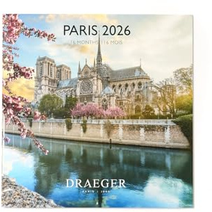 DRAEGER PARIS 1886 - Grand Calendrier mural 28x29 cm 2026 - Thème Paris - 12 mois - Papier FSC - Illustrations détachables