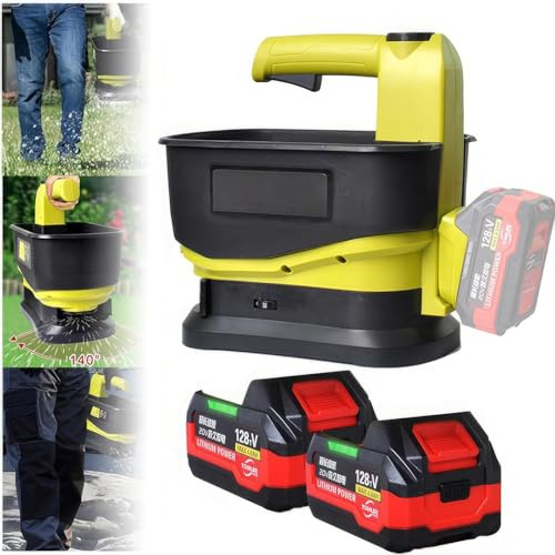 JMOUZHG Spandiconcime Portatile per Erba - Contiene Fino a 12000 Piedi Quadrati, spandiconcime a Batteria, Larghezza di dispersione Regolabile