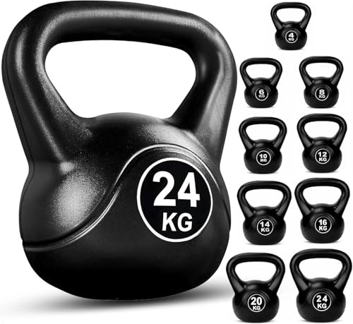 FK Sports Kettlebells 4KG, 6KG, 8KG, 10KG, 12KG,14KG, 16KG, 20KG, 24KG | Heavy Weight Kettle Bell For Strength Cardio Training | Kettlebell for Home & Gym Fitness, Workout (Black, 24KG)