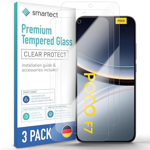 smartect [3 Stycken, Clear] Skärmskydd kompatibel med Xiaomi Poco F7 5G, HD Screen Protector i Härdat Glas 9H, Bubbelfri Installation, Anti-Fingeravtryck