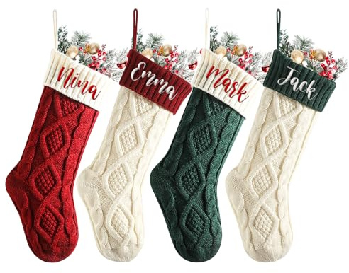 YUYUGO Calcetines Navidad Personalizados - Calcetin Navidad Personalizado con Nombre, Personalizados Medias Navideñas Colgantes, Decoraciones Personalizado para Familiares de Fiesta (5 Piezas)
