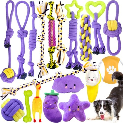 CIRULLI Giocattoli per cani da 19 pezzi - Giocattoli da masticare durevoli, kit di addestramento dei denti in cotone naturale per cani piccoli/medi/grandi, cura dei denti
