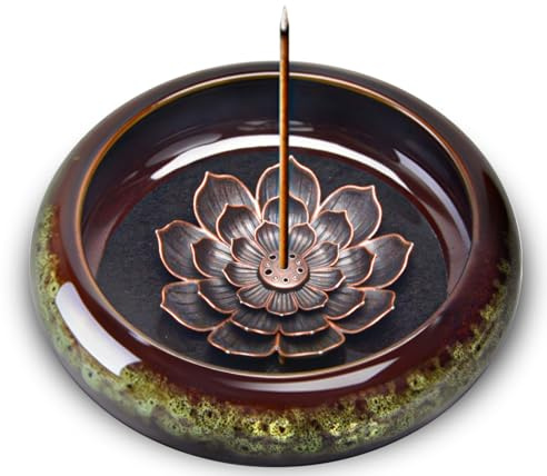 Portaincienso con diseño de Loto Desmontable: incensario fácil de Limpiar para meditación y Yoga-Cuenco de cerámica para Incienso en Varillas, Conos y espirales-Regalos Decorativos (Verde)