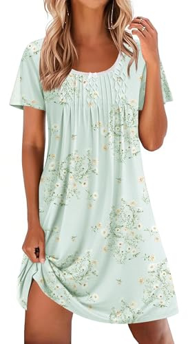 Ekouaer Camisón Mujer Verano Manga Corta Camisón Suelto y Cómodo para Dormir Vestido de Dormir Floral para Casa