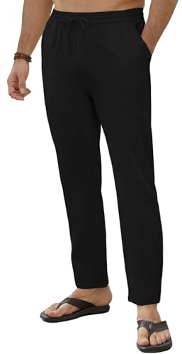 Yutdeng Pantaloni Lino Uomo Estivi Pantaloni Larghi Casual Leggeri con Elastico in Vita Pantaloni Jogging in Cotone Pantalone a Gamba Dritta Pantalone Elegante da Spiaggia Yoga