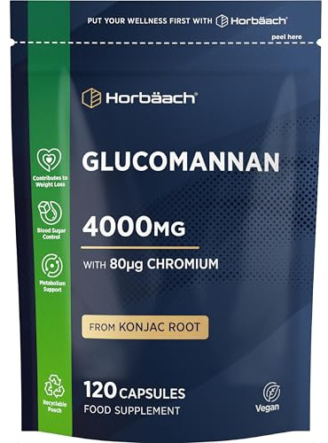 Glucomannan Capsules 4000mg | Konjac Root | Glucomannan Complex with Chromium | Vegan & Vegetarian Friendly | 120 Count | By Horbaach