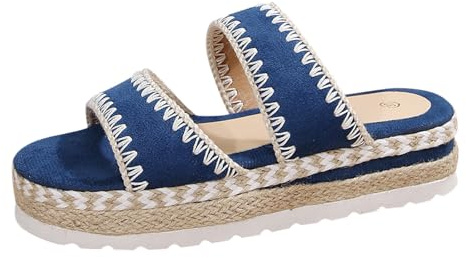 Dam espadriller pantoletter, platåsandaler, tofflor, låg kilklack, öppen tåparti, tofflor, eleganta, bekväma boho-tofflor, strandskor från bast, strand, semester