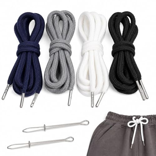 4 Pcs Replacement Drawstring Cord for Pants, Round Cotton Drawstring for Hoodies Sweatpants Sweaters