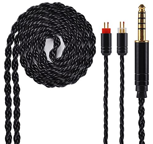 Kinboofi 6 Core Silver Plated Earphone Cable Black Upgrade 2PIN Detachable Headphone Cord Replacement Earphone Wire for AS10 ZS10 ZS6 ZS7 ZSR ZST ES4 C10 TRN V80 V20 (4.4mm Audio Jack, 2 Pin)