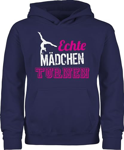 Kinder Hoodie Jungen - Sport Kleidung - Echte Mädchen turnen I Geschenk Turnerin - 140 (9/11 Jahre) - Navy Blau - turn-pulli 25. geburtstag turn pullover turnpulli turner pulli richtige gymnastic