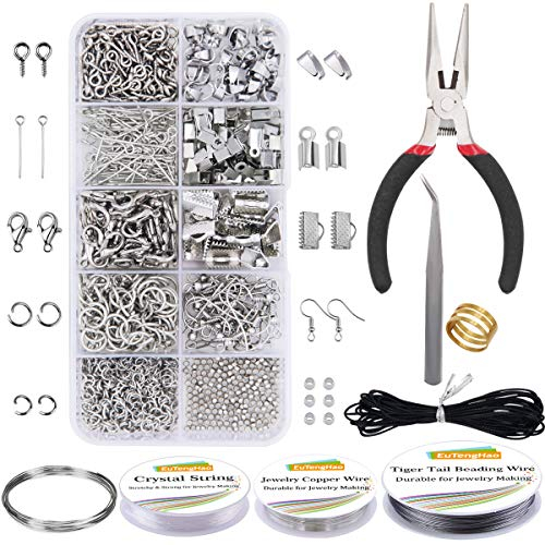 EuTengHao Schmuckherstellungs-Set, Schmuckreparatur-Werkzeug-Set mit Schmuckzange, Perlendraht, offener Bindering, Karabinerverschlüsse, Halsketten, Kordel, Bandenden, Schmuckherstellung, für Schmuck