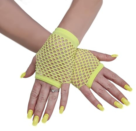 Komonee Short Fishnet Gloves Fingerless Mesh, Wrist Length Net for Women, Stretchy Sheer Edgy Costume Accessory for Rave Cosplay Halloween 80s Party, One Size