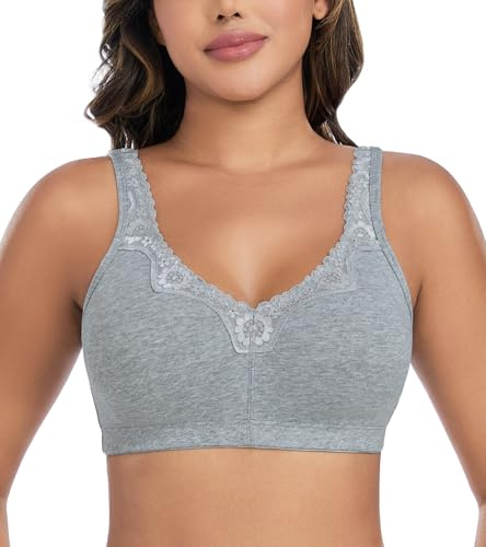 DotVol Women's Cotton Full Cup Minimizer Non Foam Wireless Bra(46B,Grey)
