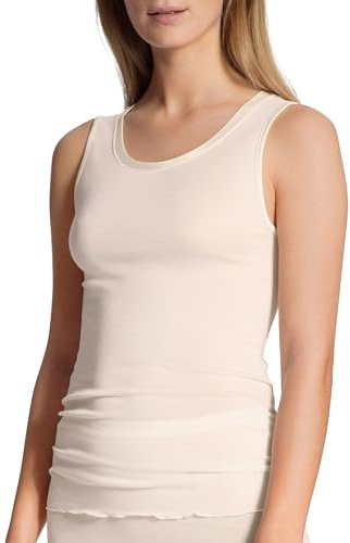 Calida True Confidence Camiseta de Tirantes de Lana y Seda para Mujer, de Lana Merina y Seda, termorreguladora y neutralizadora de olores, canalé Fino