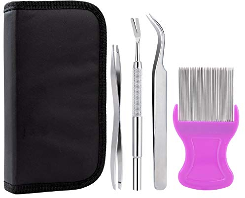 Heveer Zeckenzange Zeckenentferner mit Haustierkamm Zeckenhaken Zeckenpinzette Doppelpinzette Edelstahl Lederetui für Hunde Katzen