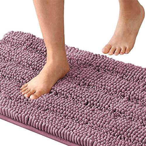 LINFKY Badematte rutschfest Luxus Chenille Gestreifte Badezimmerteppich Extra weiche und saugfähige Mikrofaser Hochflor Teppiche Schnelltrocknende Badvorleger Waschbar (Mauve,150 x 50 cm)