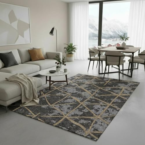 Jimri Kurzflor Wendeteppich - Flach gewebter Teppich für Schlafzimmer & Wohnzimmer, Eingang, Flur - Maschinengefertigt, weicher Polyester- & Baumwoll-Läufer - Rauten-Hellgrau, Grösse : 75x150 cm