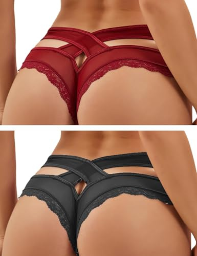 ohmydear String Femme Sexy Chic Dentelle Grande Taille Lot de 2