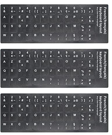 Lucocia 3 stycken franska tangentbordsklistermärken, universellt tangentbords-klistermärken, fransk universalklistermärken, ersättningsklistermärken för laptop tangentbord skrivbord bärbar dator