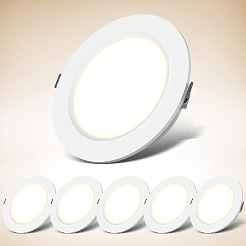 B.K.Licht - 6er Set LED Bad Einbaustrahler 230V flach, warmweiße Lichtfarbe, Lochdurchmesser 95mm, LED Spot, Deckenspots, LED Spots, Einbauleuchten, Einbauspots LED, Badezimmer, 117x25 mm, Weiß
