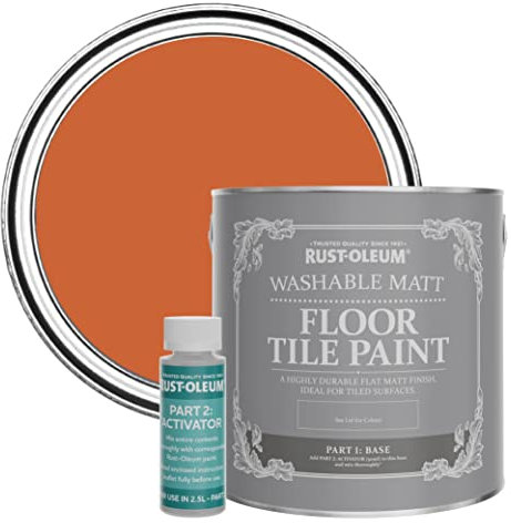 Rust-Oleum Orange Washable Matt Floor Tile Paint - Tiger Tea 2.5L