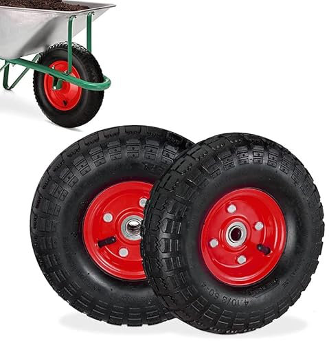 Virsus Ruota Pneumatica per Carrelli 752, Diametro 25 cm, Misura 4.10/3.50-4, colore Nero-Rosso, Ricambio per Carriola, Gomma con camera d'aria, Diametro Interno Asse 20 mm (2)