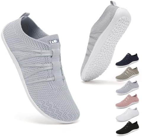 Geweo Laufschuhe Damen Herren Turnschuhe Straßenlaufschuhe Minimalistische Atmungsaktiv Bequeme Slip On Schuhe Sneakers Fitnessschuhe Joggingschuhe Freizeitschuhe Unisex Grau 44EU