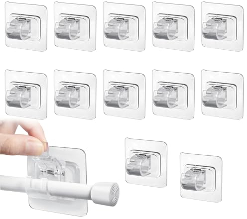 DARENYI 12 Stück Gardinenstangenhalter, Selbstklebend Gardinenhaken, Gardinenhaken Selbstklebend, Gardinenstangen Halterung Ohne Bohren für Wohnzimmer, Badezimmer, Schlafzimmer
