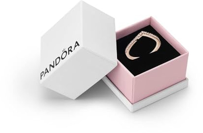 PANDORA Timeless Women's 14k Rose Gold-Plated Sparkling Cubic Zirconia Wishbone Ring, Size 60, With Gift Box