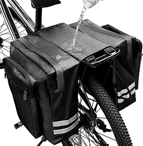HINATAA Alforjas Doble Bicicleta 30L Impermeable, Bolsa Trasera Con Tiras Reflectantes para Ciclismo, Viajes, Camping (Negro)