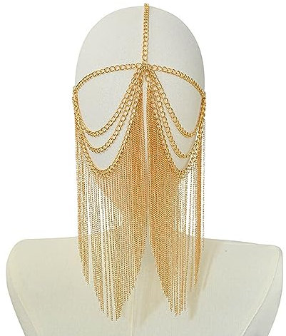 BOGEEL - Masque élégant en métal pour danser, chaîne de visage, bijoux gothiques, punk, pompons, pour fête, bal de fin d'année