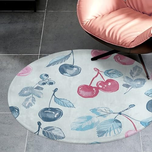 Runder Teppich für Schlafzimmer, saugfähige Badematte, rutschfeste Stuhlauflage, Kirschen und Beeren, Teppich für Wohnzimmer, Fußmatte, 80 cm, für den Eingangsbereich, kleiner Bodenteppich, waschbar,