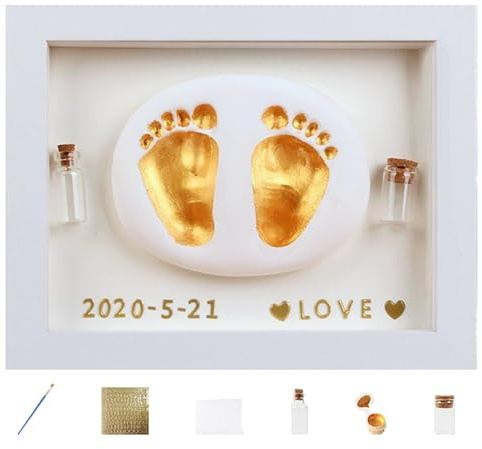 Baby Footprint Set, Baby Molding Set, Wooden Artistic Photo Frame With Baby Handprints & Feet | Handmade Baby Keepsake With Family Safe Color, ,