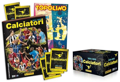 Album Calciatori 2024-2025 + 5 bustine figurine - 2024-2025 Panini + Box 50 bustine 6 + 1 figurina + orologio digitale personaggio e portachiave calcio in metallo 3D