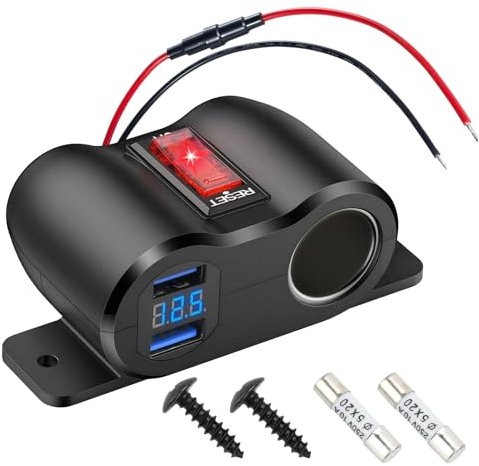 36W Upgraded 12V USB Ladebuchse, Panel mit 180 W Zigarettenanzünder Schnellladebuchse und LED Voltmeter Display,mit separatem Druckknopfschalter QC3.0 Steckdose für Wohnmobile, Boote