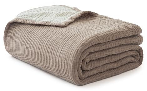 Simple&Opulence Coperta in Mussola di Cotone 100% Misura Twin, Leggera e Traspirante in Garza a 4 Strati per Letto, Divano, Campeggio, Morbido Copriletto Trapunta per Tutte le Stagioni (Caffè, 172,7 x