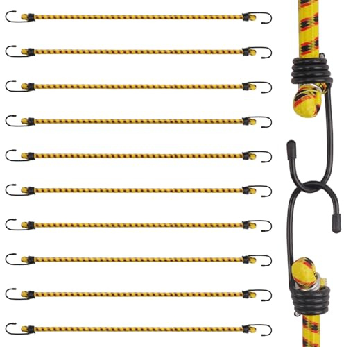 AWBEOT 10 Pezzi 60 cm Corde Elastiche con Gancio, Corda Elastica con Gancio, Ganci Elastici, Cinghie Elastiche con Ganci per Teloni, Portapacchi, Campeggio, Giardinaggio, Auto e Bici, Giallo