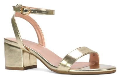 ESSEX GLAM Women's Low Block Heel Sandal Ladies Gold Metallic Open Toe Strappy Ankle Strap Dress Shoes Size 6