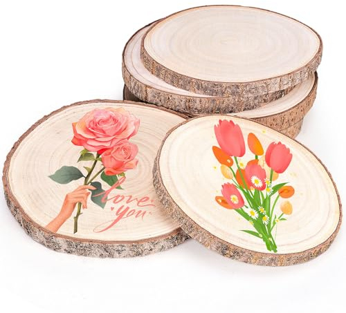 6 Stück Holzscheiben, 16–18cm 18-20cm Runde Baumscheiben Unbehandelt Durchmesser, Natur Holz Log Scheiben für DIY Basteln Hochzeit Weihnachtsdeko Handwerk