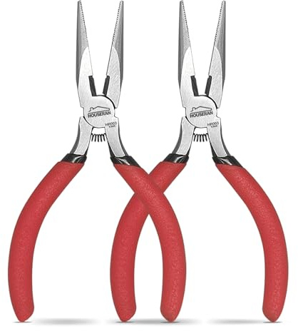HOUSERAN Mini Pinza a Becco Lungo,Set da 2, 127 mm, Pinzas a Becchi, Pinze Becchi Lunghi,Pinza Piatta a Punta Tonda, Piccola Pinz a Becco lungo per la Creazione di Gioielli.