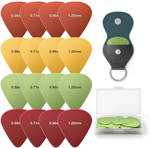 New bee 16pcs Nylon Guitar Picks with Storage Box & Holder, Matte Non-Slip Plectrums for Acoustic Guitar, Variety Pack with 4 Thicknesses for Enhanced Grip & Warm Tone