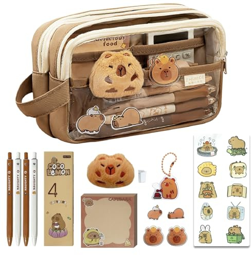 Dcceeo Capybara pennfodral, Kawaii Capybara pennfodral, set med pennor, klistermärken, anteckningspennlar, nålar och hängen Capybara brevlåda cabibara saker, presenter för pojkar, flickor