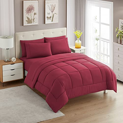 Sweet Home Collection Ultra Soft Down Alternative Luxurious Bedding Set, Polyester, Burgundy, Queen