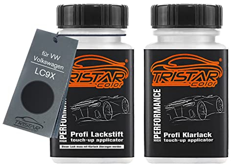 TRISTARcolor Autolack Lackstift Set für VW/Volkswagen LC9X Deep Black Perl Basislack Klarlack je 50ml