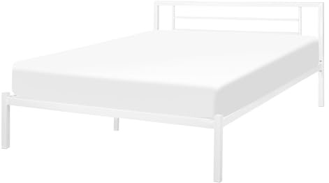 Beliani Metallbett weiß mit Lattenrost 140x200 cm hohes Kopfteil Doppelbett modern Cusset