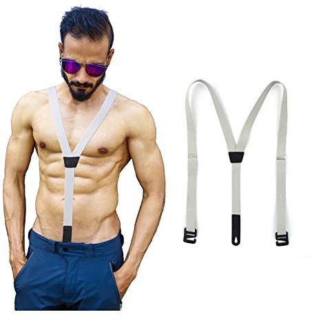 PAHVRION Tirantes ocultos con espalda en Y para hombre, tirantes invisibles para hombres sin ocultar ajustables debajo de la camisa, Gris, Large