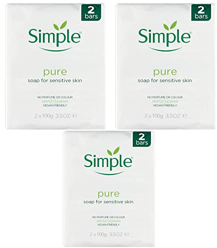 PBW INTERNATIONAL Simple Pure Soap Bars For Sensitive Skin Pack of 6 (6 x 100g) - 3 x Twin Packs