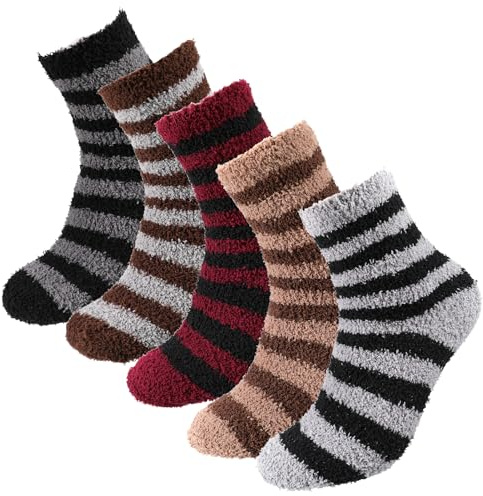 5 Pairs Mens Fluffy Socks Fuzzy Slipper Bed Socks Mens Size 9-12