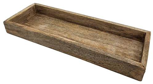 Tablett Mangoholz Dekotablett massives Holz Tischdeko Serviertablett 34 x 12 cm